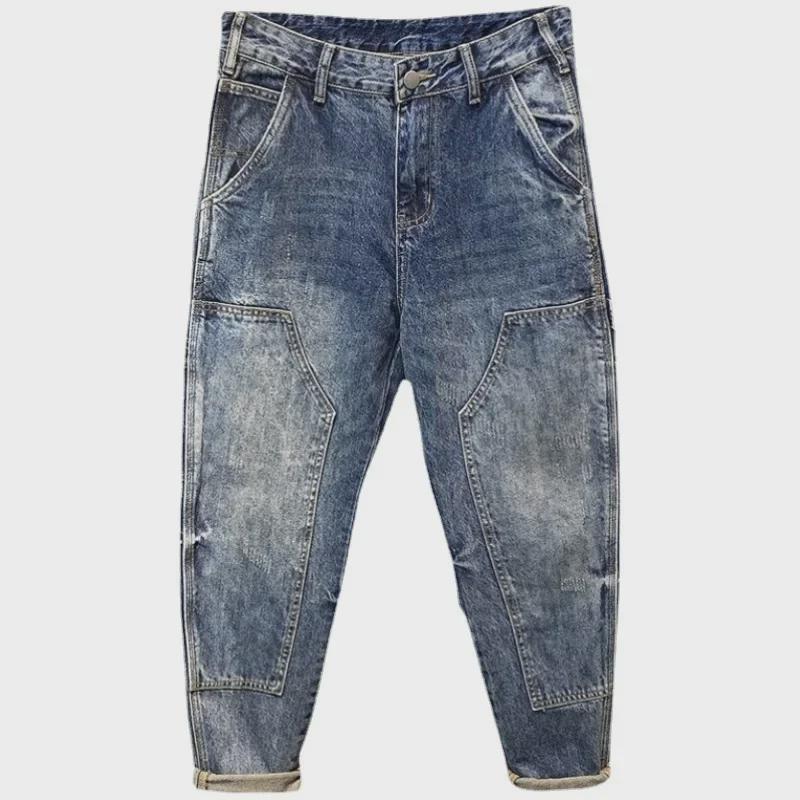 Men's Trendy Retro Harem Jeans: Loose Fit, All-Season, Straight Overalls.
