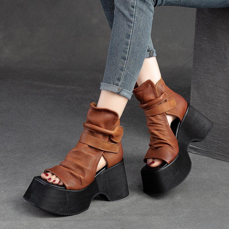 Fashion 2025 Fashion Women's Shoes Peep Toe Women's Sandals Casual Summer Platform High Heels Sandals High Top Solid Shoes