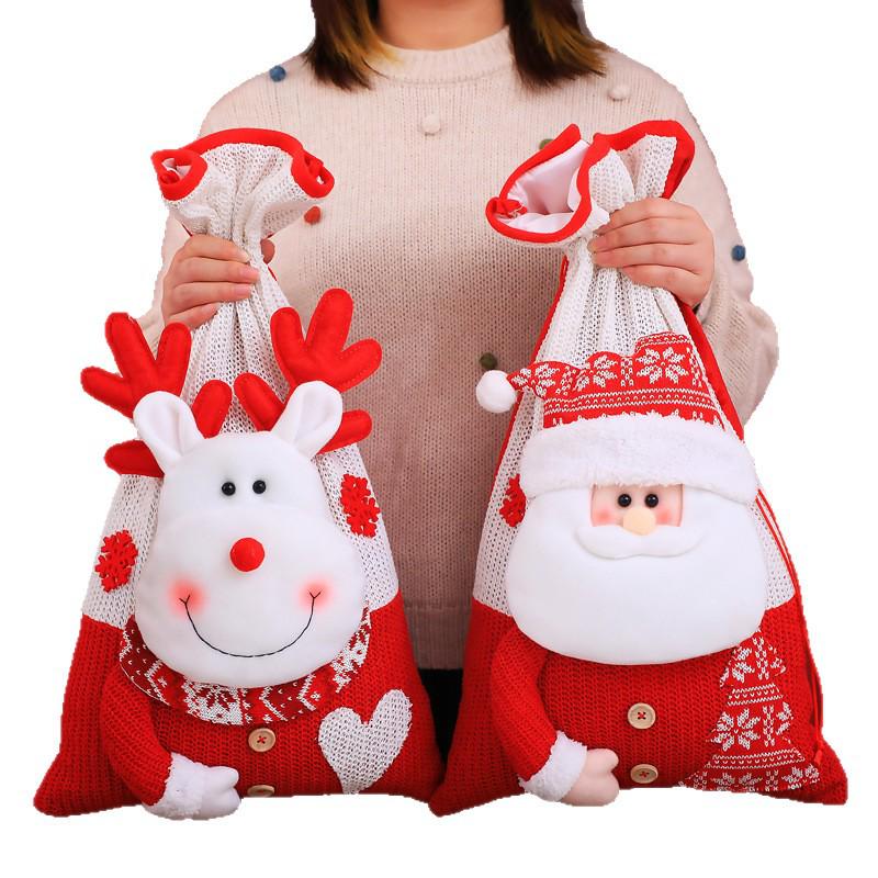 Three-Dimensional Santa Claus Burlap Backpack Candy Bag - Large Christmas Gift Decoration