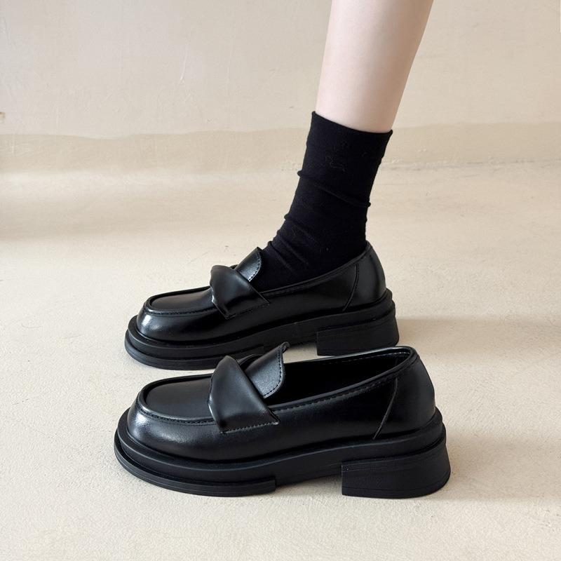 Women's spring and autumn new one-pedal casual women's shoes platform single shoes black small leather shoes
