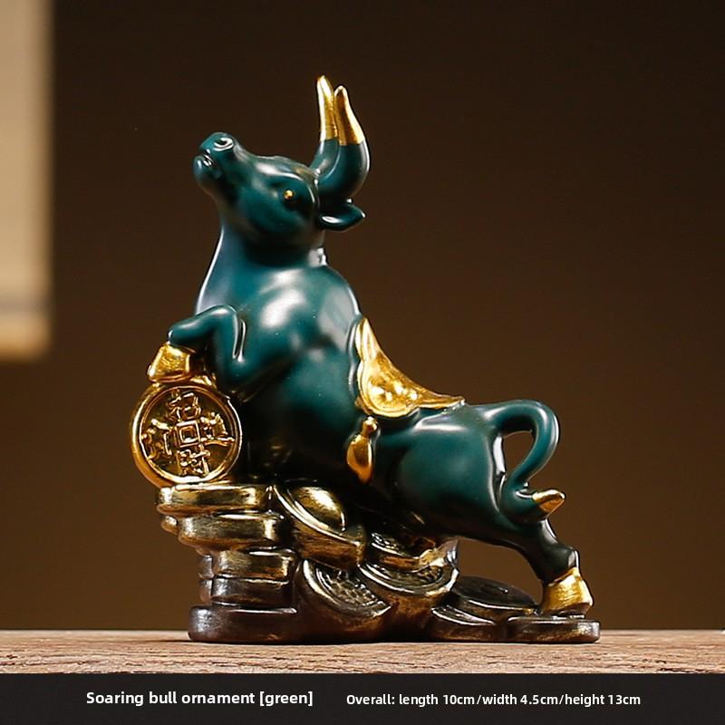 Feng Shui Wealth Ox Statue Ceramic Figurine Money Luck Charm for Home Office Desk Decor Bullish Vibe Gift for Career Success