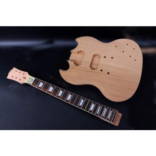 Yinfente 1-Piece Brown Guitar Kit - Mahogany Body & Neck, Rosewood Fretboard, 22 Frets, 24.75" Scale, DIY Guitar