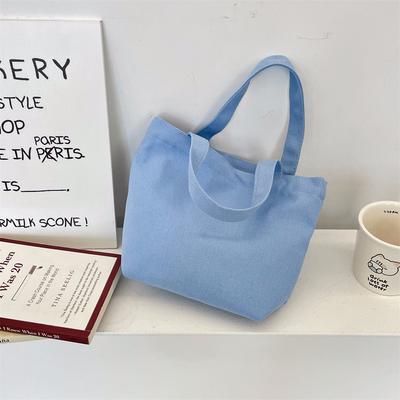 Bolsa pequena de lona de cor sólida azul, bolsa portátil para lancheira, nécessaire, bolsa para organizar miudezas, bolsa de compras.
