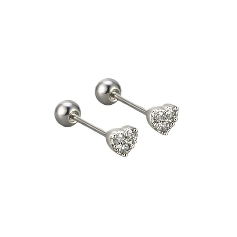 

S925 Sterling Silver Heart Zircon Ear Bone Studs for Women - Fashionable Niche Design with High-End Feel 925 Sterling Silver