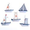 Mediterranean Style Marine Nautical Wooden Blue Boat Ship Wood Crafts Ornaments