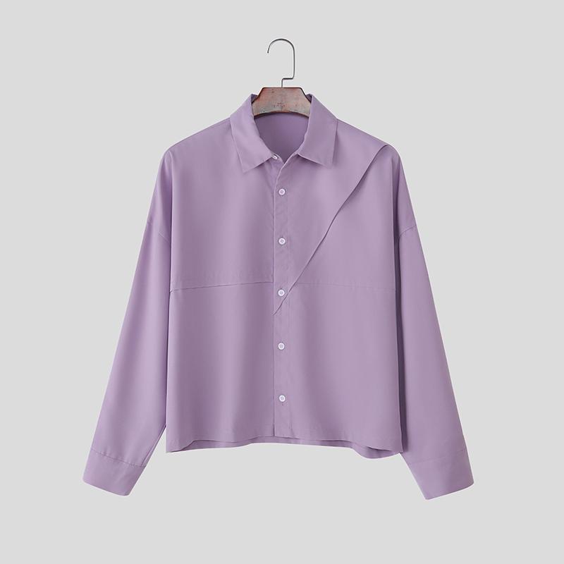 INCERUN Oversized Men Lapel Neck Long Sleeve Casual Loose Short Shirts Tops