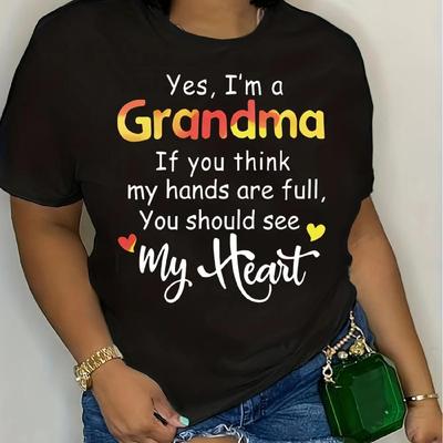 Women's Grandma T-Shirt - Casual Short Sleeve Top for Spring and Summer, Comfortable and Relaxed Fit, Vibrant Letter Print Desig