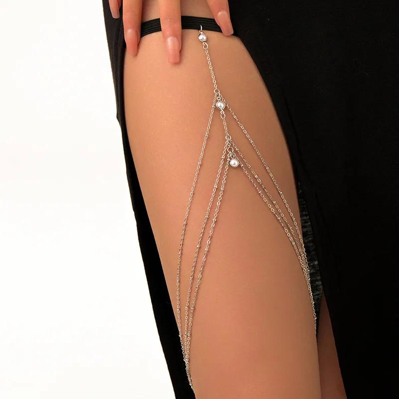 Fashion Summer Bohemian Thigh Chain Simple Sexy Body Chains for Women Double-layer Metal Leg Chain Festival Jewelry Accesorios