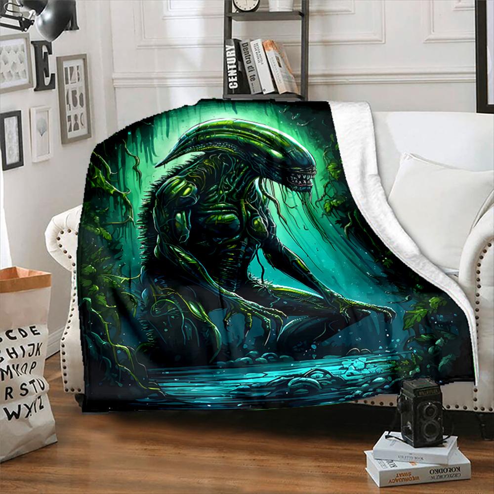 1PC Alien Creature Standing In Forest Printed Blanket All Seasons Multi-purpose Blanket Suitable for Sofa, Camping, Travel, Car