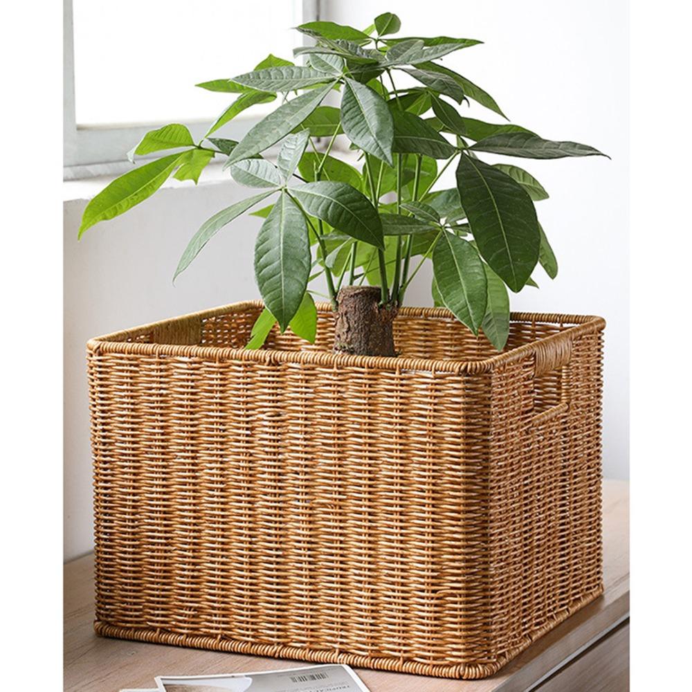 Stylish With Handles Storage Basket Woven Look Woven Organizer Rattan Basket Bedroom