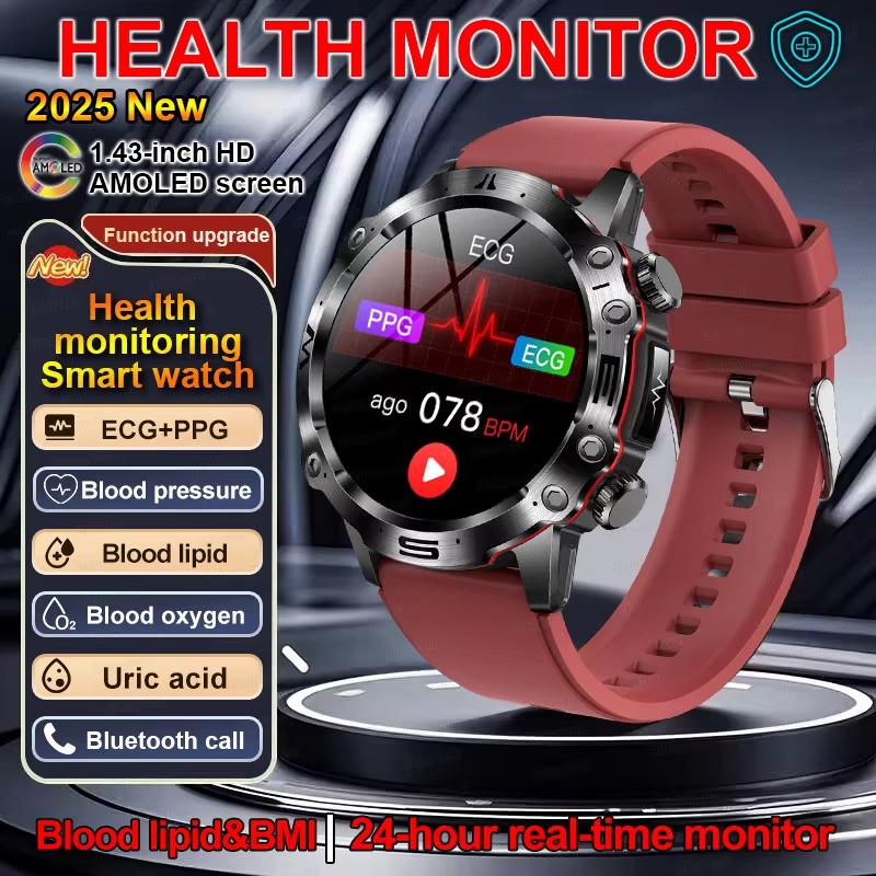 2025 New Smart Watch For Men Health Blood PressureBlood Oxygen Uric Acid Fitness Tracker Watches Bluetooth Call ECG Smartwatch