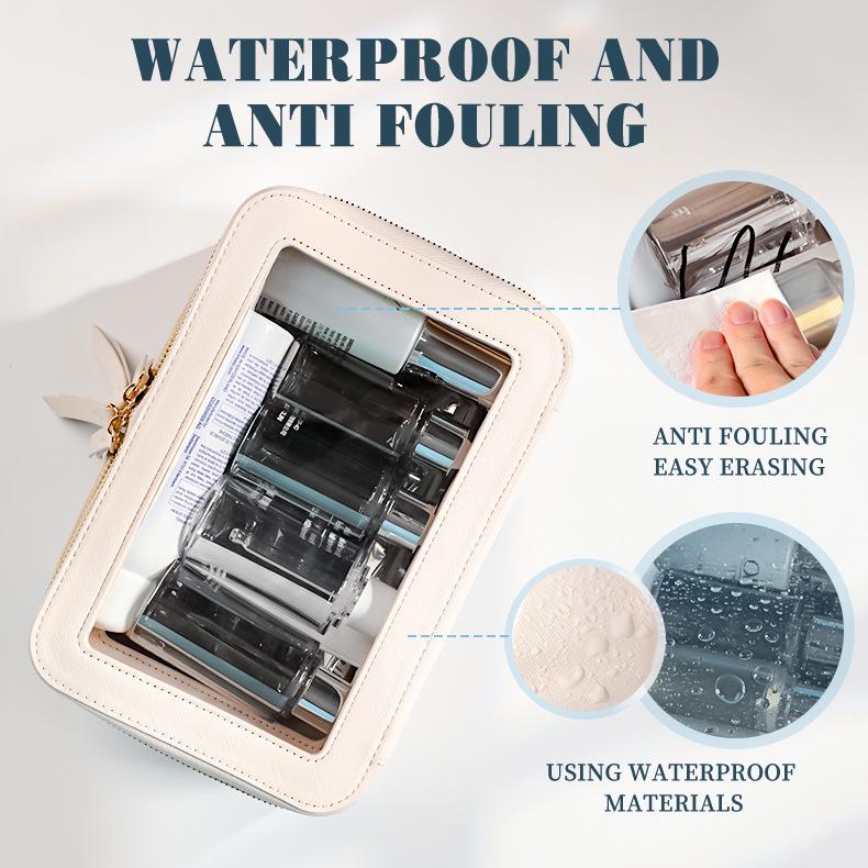 Waterproof Large-Capacity PU Makeup Bag - Portable Double-Layer Transparent Design