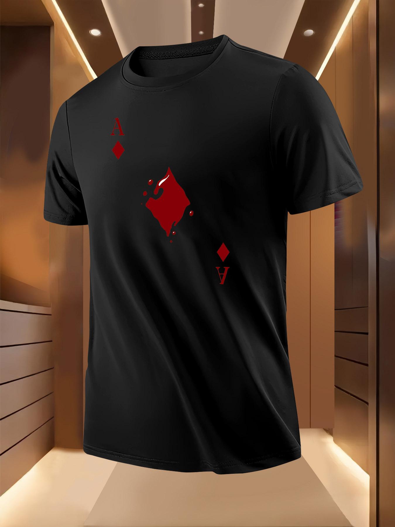 Black Tshirt with Bold Red Poker Print - Breathable M