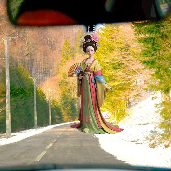 Ancient Lady Keychain Cute 2D Acrylic Chinese Doll Charm Fashion Car Mirror And Bag Accessory Desktop Ornament Gift