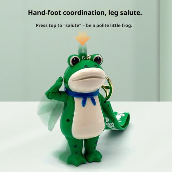 Frog Keychain Saluting Button Link Hands Realistic Texture Blue Scarf Frog Key Chain Mini Portable Lobster Clasp Backpack Pendant