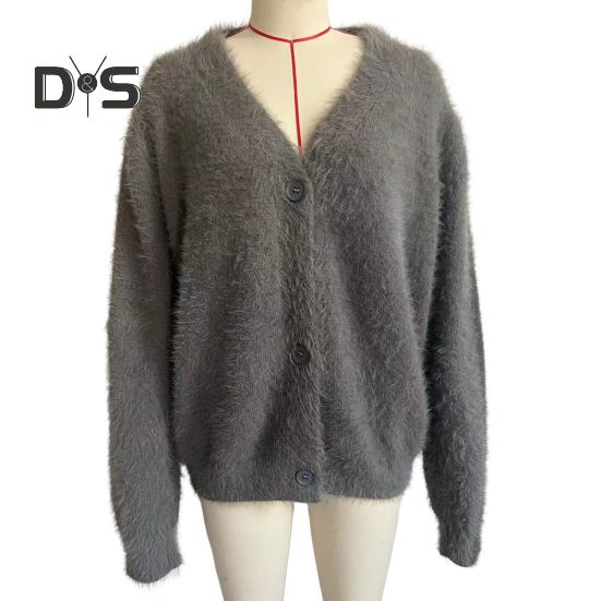 Abrigo de punto para mujer, cuello en V, manga larga, color sólido, suéter de un solo pecho, abrigo holgado, prendas de vestir elásticas