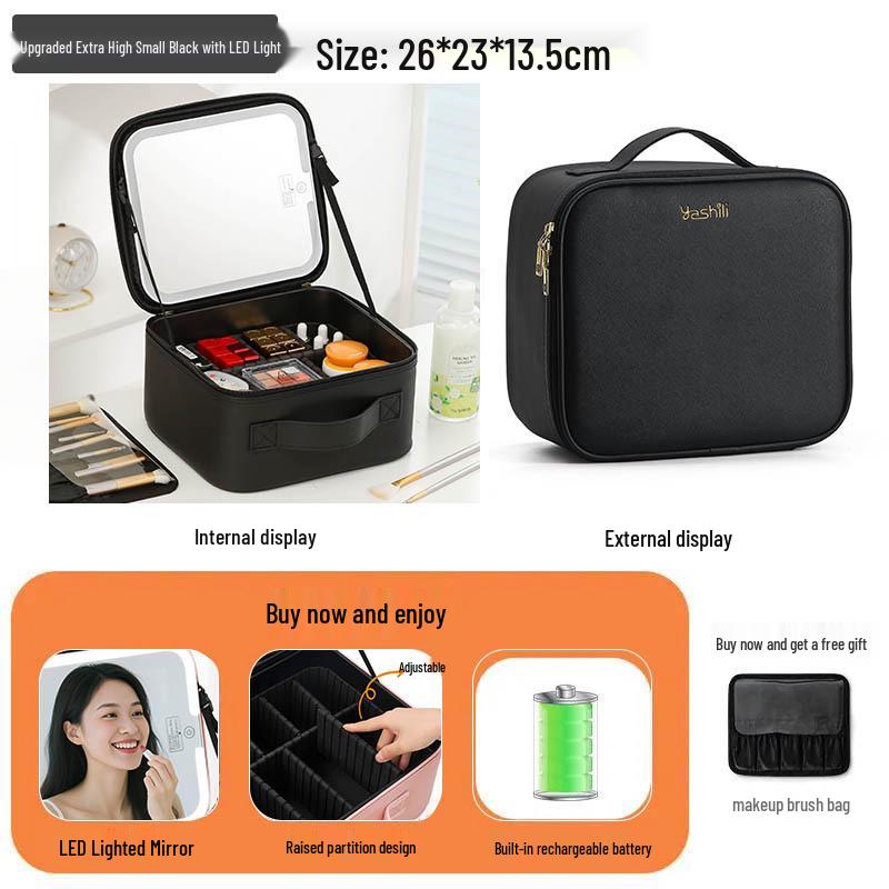 LED Mirror Makeup Bag: Spacious Handbag for Skincare & Cosmetics Storage