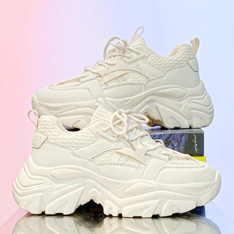 

Fashion Hong Kong style men s dad shoes platform youth sports men s shoes spring and summer low-top casual shoes men 46 бежевий