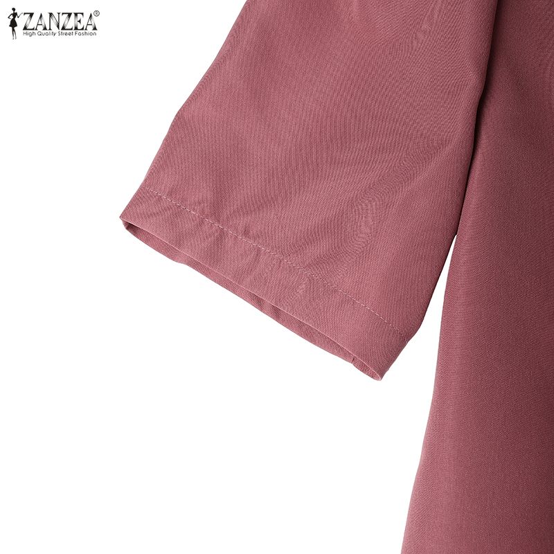 ZANZEA Women Casual Turn Down Collar Short Sleeve Sheath Dress