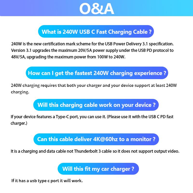 240W UsB C Cabel UsB 4 Data Cable Qc4.0 40Mbps 5A Fast Charging UsB C To UsB C Charget Cable Type C Cable for iPhone,MacBok.
