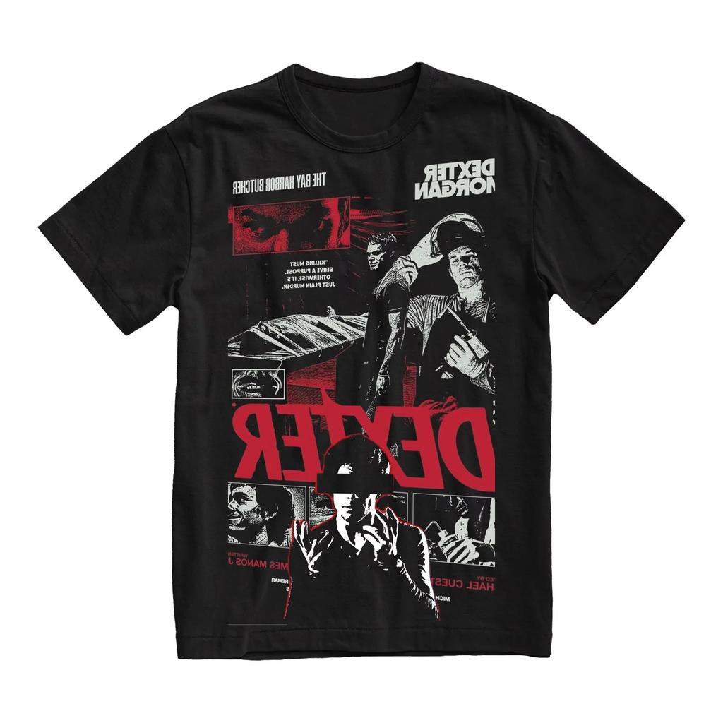 Printed Tshirt featuring stills from the popular TV series Dexter Loose Fit  Pure Cotton AllSeason Streetwear Tshirt