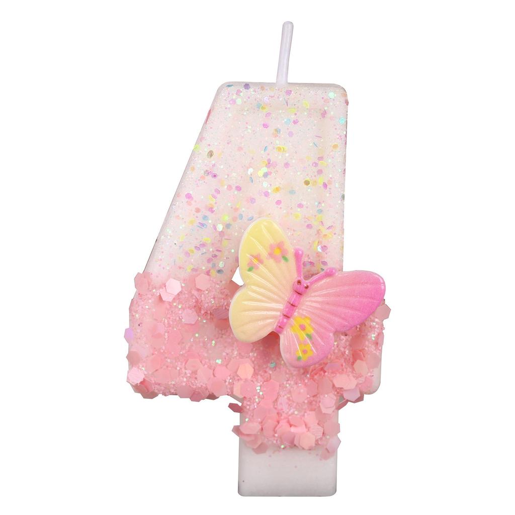 Pink and White Butterfly Flower Birthday Cake Candles