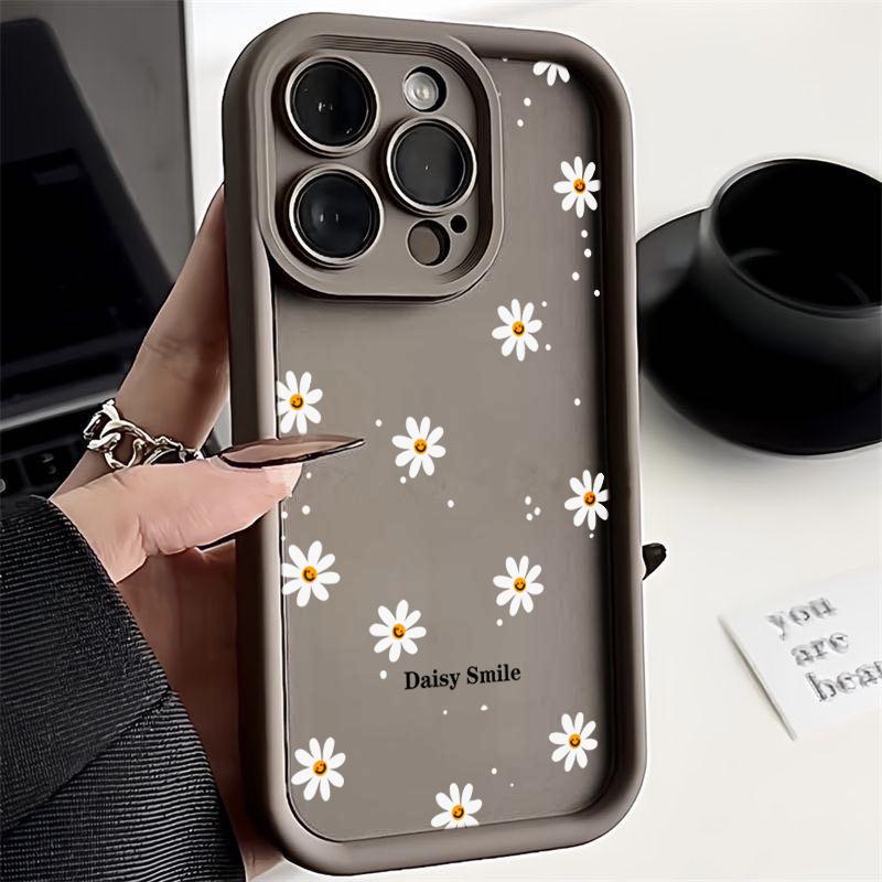 Daisy Flower Pattern Silicone Phone Case For iPhone 17 Pro 16 15 14 13 12 11 Pro Max 7 8 Plus XS Shockproof Matte TPU Soft Cover