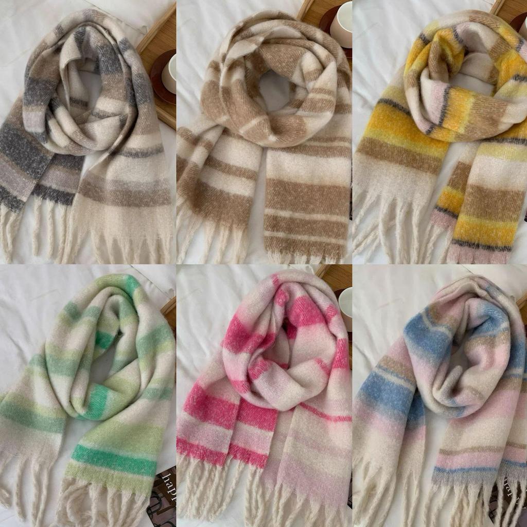 Meiraid Women's Striped Scarf: Warm, Thickened, Versatile Neckwear for Autumn and Winter