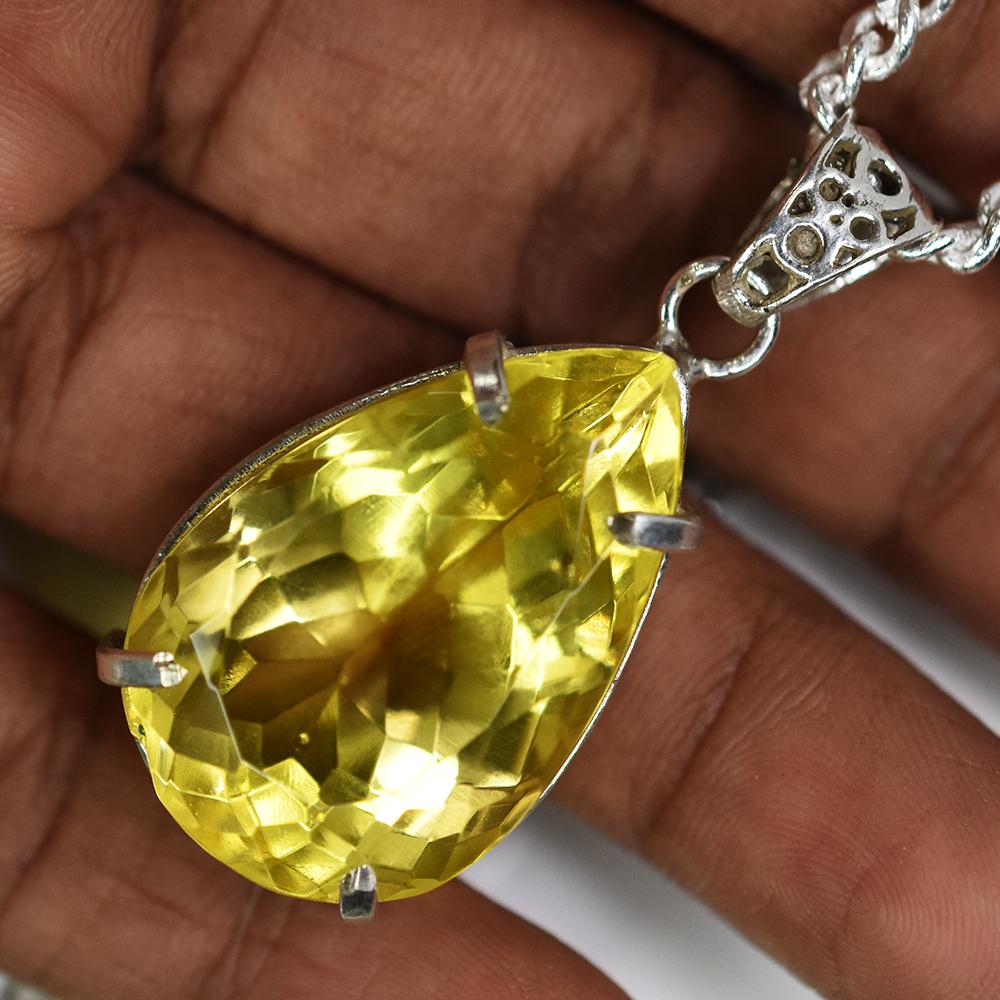 Yellow Topaz 73.2 Ct CERTIFIED Pear Pendant 925 Sterling Silver Best For Gift MY-PD-111-NS