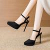 Fashion Suede Leather 12cm High Heels Thin Heel Pointed Toe Mid Hollow Slingbacks Shoes Womens Waterproof Platform Party Prom Shoes