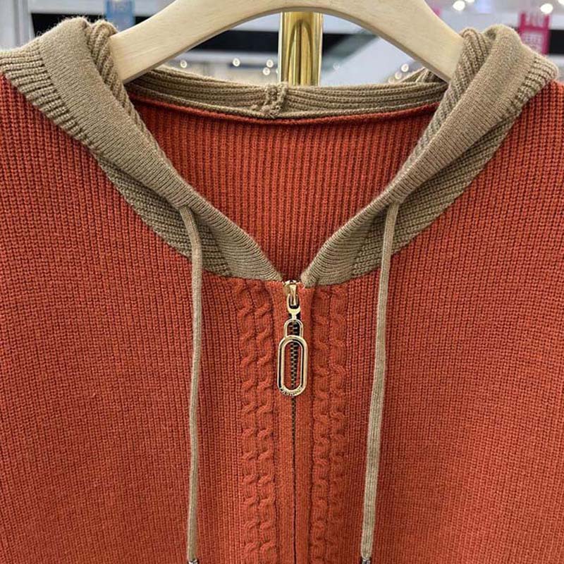 Sweaters Coat Cardigan for Women Autumn Winter Large Size Loose Long Sleeve Knit Cardigan Hooded Middle-Aged Sweaters Jacket