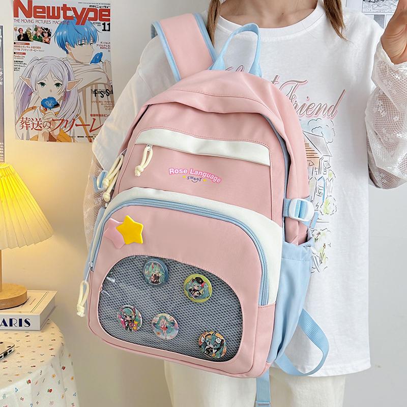 Student Color Contrast Schoolbag Large Capacity Lightweight Backpack