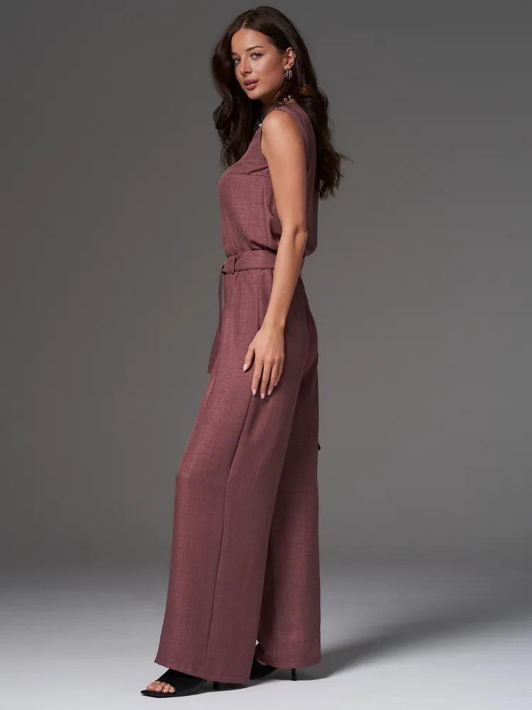 2026 Russian Women's Spring/Summer Sleeveless Solid Color Wide-Leg Pants 2-Piece Set