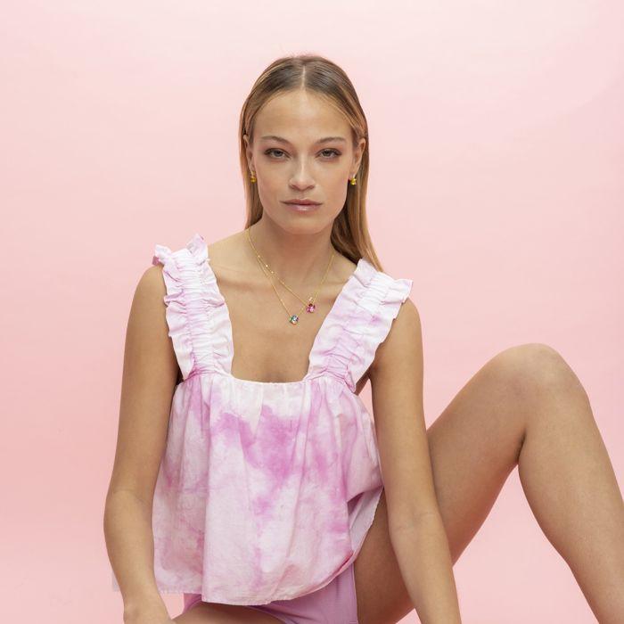 Collier - Luxenter - Itrio - Argent 925 - Quartz hydrothermal multicolore - Or jaune 18k