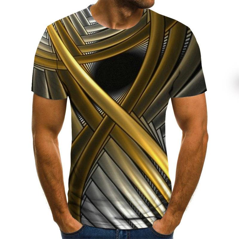 Sommer T-Shirt Geometrisches Schillerndes Bild 3D Digitaldruck Rundhals Herren Sport Locker 3D T-Shirt