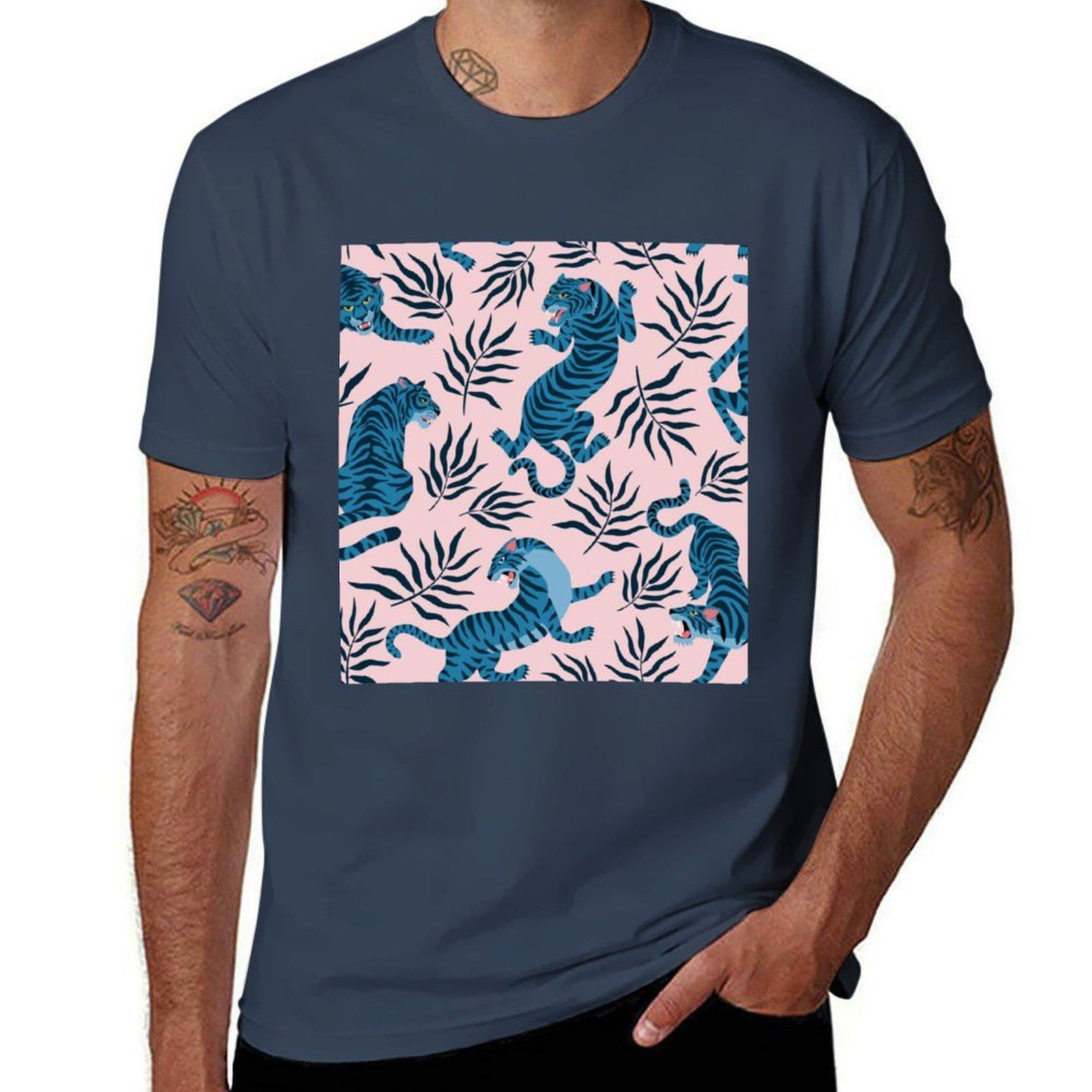 Asian Tigers And Tropical Leaves Tshirt Trendy Casual Short Sleeve Shirt S