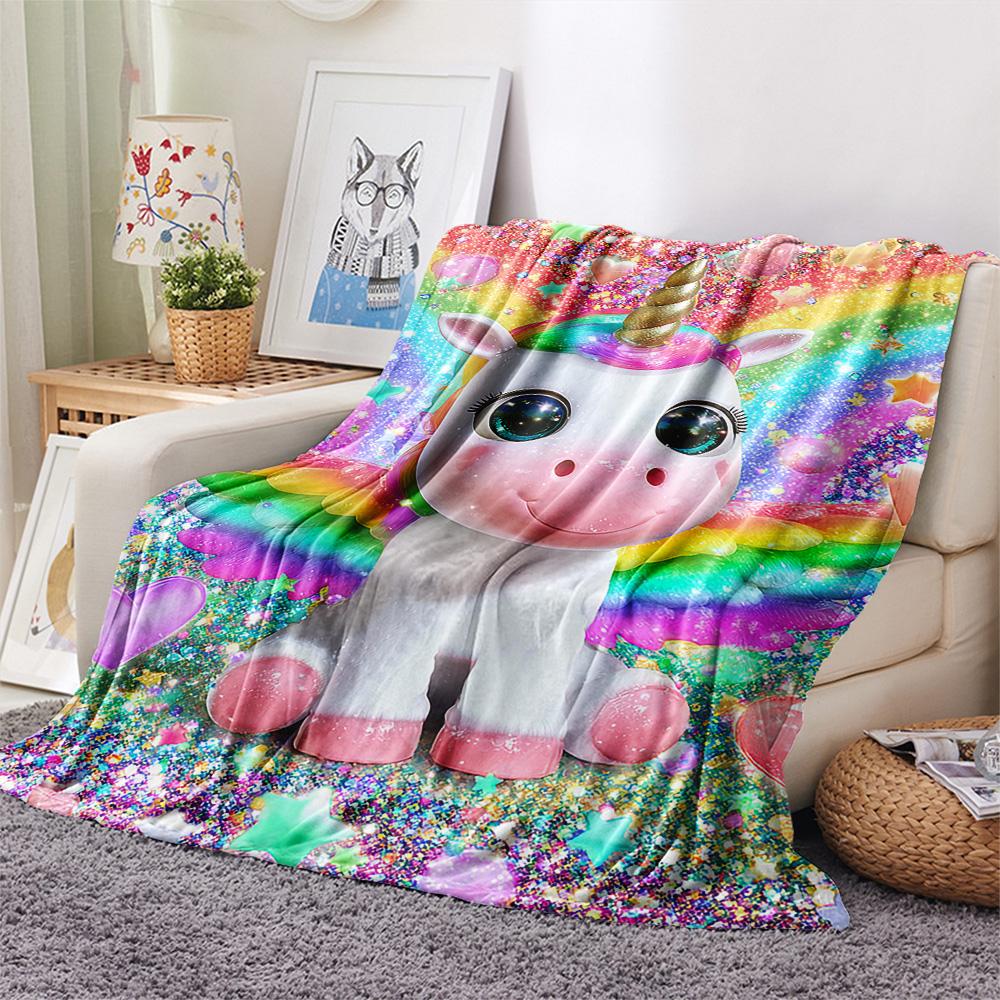 Unicorn Print Flannel Blanket, High Quality Comfortable for All Seasons, Home Decor, Warmth and Comfort, Perfect for Christmas Gifts