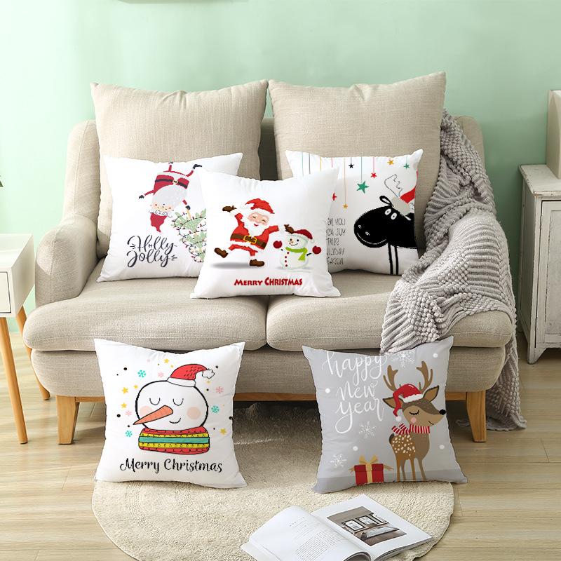Cartoon Christmas Peach Skin Pillow Cover New Sofa Cushion Cover Square Cushion Pillow Cover