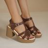Damen Sommer Neue Einfarbige Riemen-High-Heel-Sandalen mit Blockabsatz und Rundem Zehen