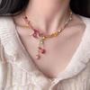 Spring dopamine small strawberry clove colored beaded necklace small fresh and sweet wind neck jewelry fashionable versatile collarbone
