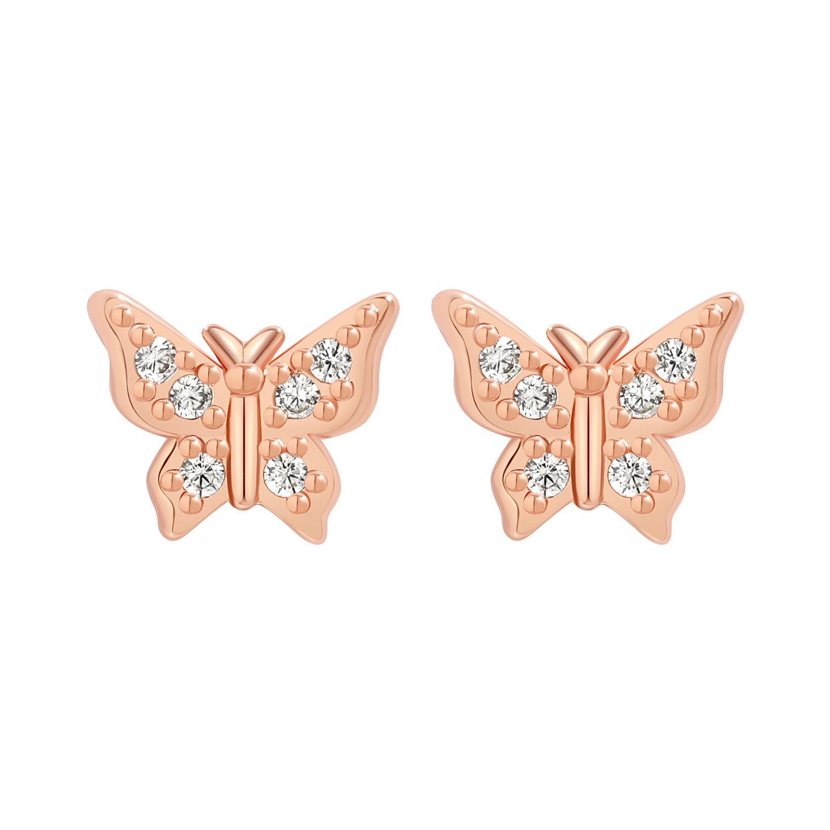 

925 Sterling Copper Female Luxury Crystal Round Stud Earrings Vintage Wedding Zircon White Zircon Stone Earrings