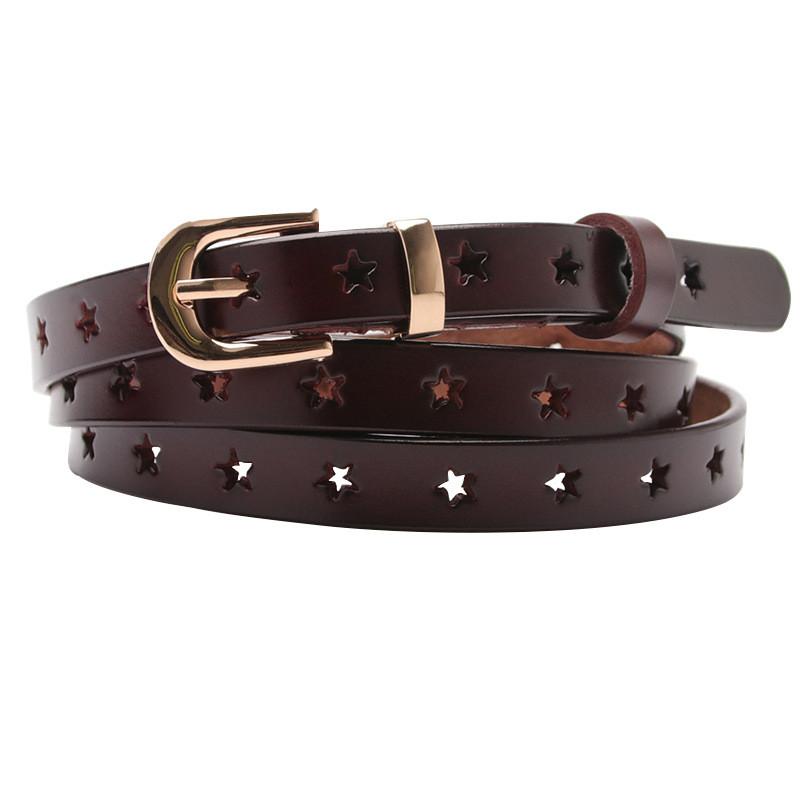 Leather Ladies Belt With Silver Alloy Buckle And Star Accents For Business And Fashion Outfits