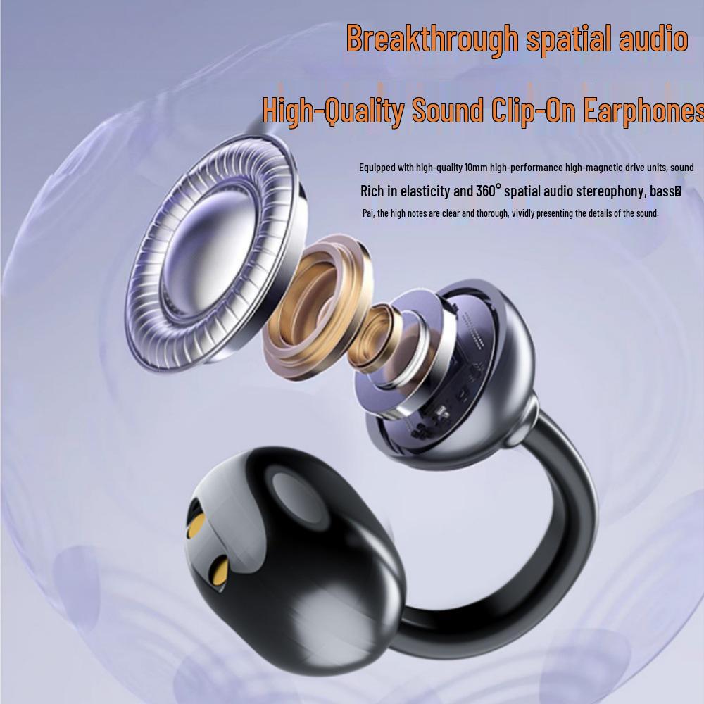 2025 Bluetooth Clip-on Headphones: Waterproof, Noise-Cancelling, Long Battery, Sports Comfort, AI Translation, Sound Leak-Free.