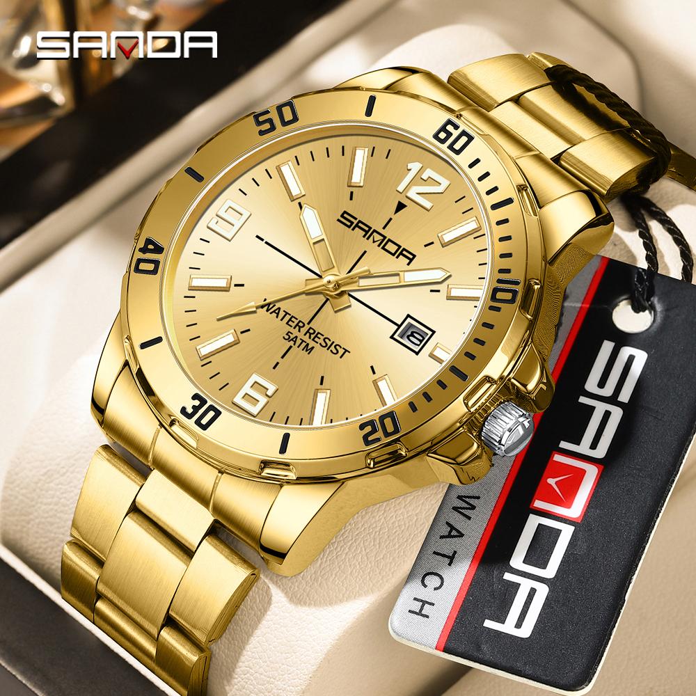 SANDA Business Men's Quartz Watch Large Dial Waterproof Calendar Night Light New Men's Quartz Watch