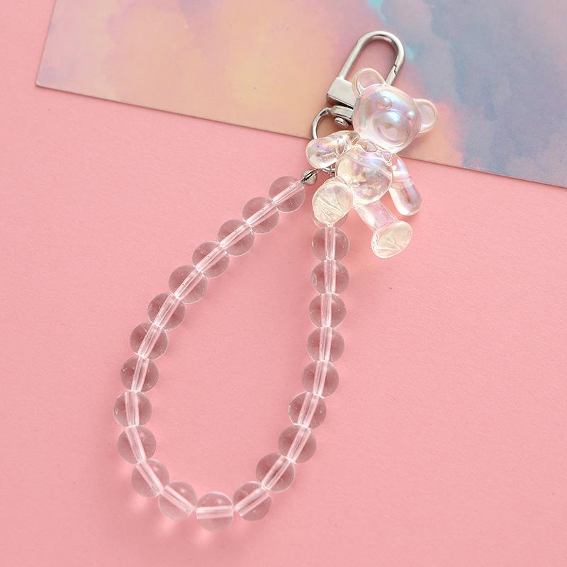 Transparent Acrylic Pearl Keychain with 8mm Round Beads, Bear, Butterfly, and Couple Bag Pendant.