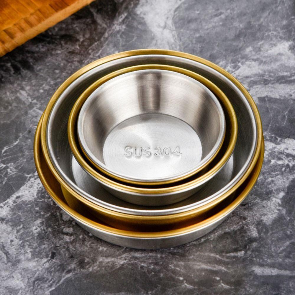1Pcs 304 Stainless Steel Sauce Dishes Sushi Dipping Seasoning Tray Round Sauce Plate