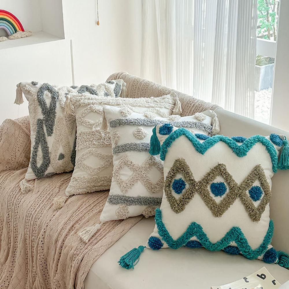 45x45cm Bohemian Canvas Throw Pillow Cover Cojines Tufted Living Room Decor Bedroom Headboard Cushion Covers Sofa Pillowcase