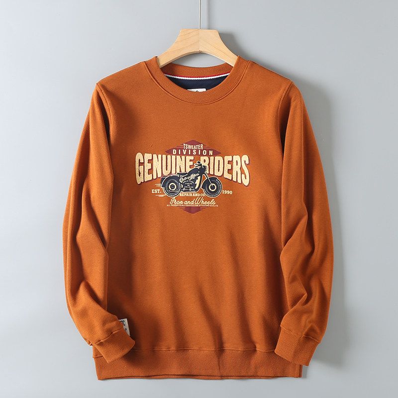 320G Heavy Beef Tripe Terry Pullover Amekaji Retro Style No Sense Print Loose round Neck Hoodie