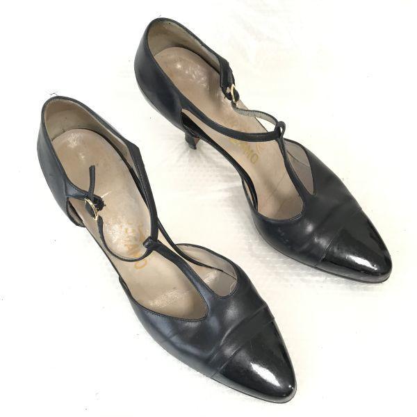 Salvatore Ferragamo Italien Spitze Riemchensandalen Damen 8C 24.5-25.0 Schwarz(GEBRAUCHT)