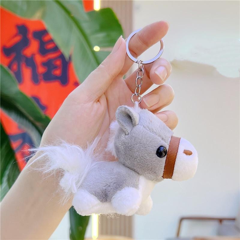 Cartoon Plush Pony Keychain Cute Stuffed Animal Horse Key Ring Bag Pendant Backpack Hanging Decoration Horse Year Gift